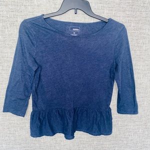 Sonoma Women's  Dark Navy Shirt Top 3/4 Sleeve Size M Ruffle Bottom